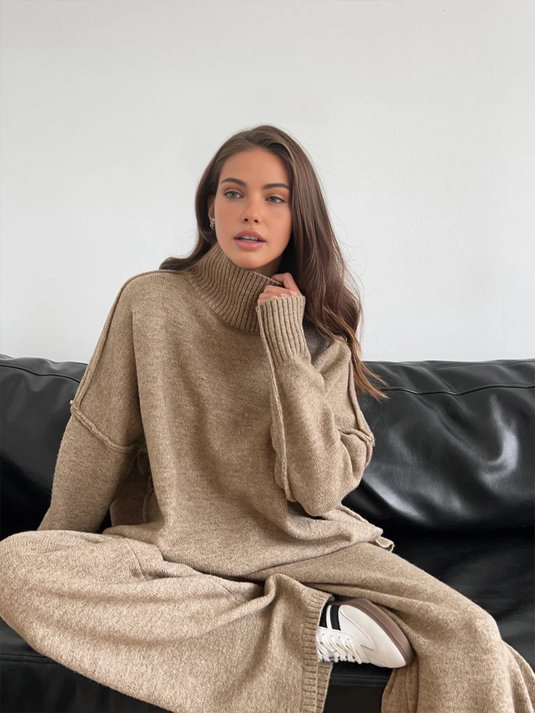 Turtleneck Knit Pants Set