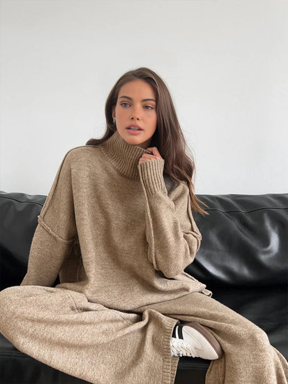 Turtleneck Knit Pants Set