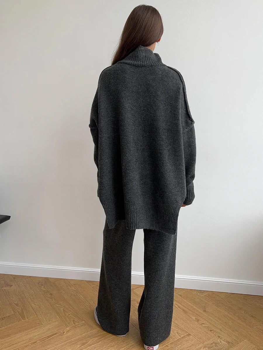 Turtleneck Knit Pants Set